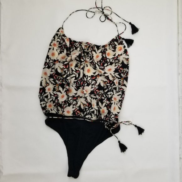 Free People Liza Halter Bodysuit Black Ivory NWT - Picture 2 of 6